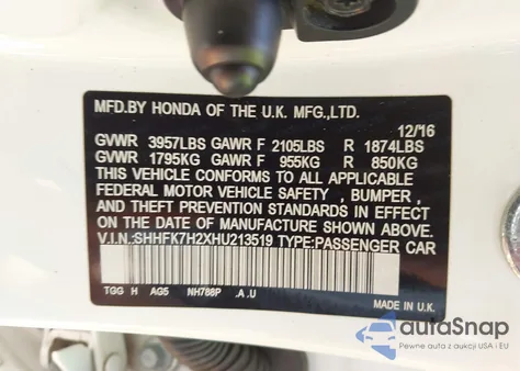 2017 Honda Civic Lx from USA, damaged, VIN SHHFK7H2XHU213519